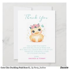 a thank card with an image of a baby giraffe