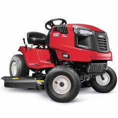 a red riding lawn tractor on a white background