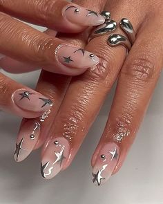 Stars Nails, Girls Nails, Silver Nails, Chic Nails