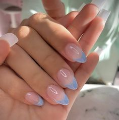 Cute Short Acrylic Nails Almond Spring, Acrylic Nails Almond Shape Summer, Round Nails Tips, Short Almond Nails Designs French Tip, Cute French Tip Nails Almond, Spring French Tip Nails Almond, Pastel French Tip Nails Almond, Colored French Tip Nails Acrylics Almond, Colored French Tip Nails Almond