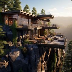 an artist's rendering of a house on top of a cliff