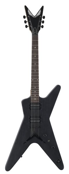 an electric guitar with a black body and neck