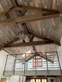 Classic reclaimed wood boards used to clad a gabled ceiling. Barn Wood Ceiling, Reclaimed Wood Ceiling, Wood Plank Ceiling, Reclaimed Wood Paneling, Siding Trim, Tongue And Groove Ceiling, Plank Ceiling, Bar Plans, Wood Steps