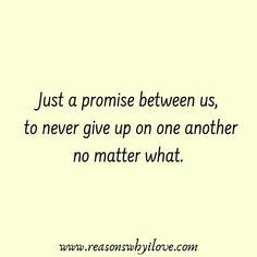 the quote just a promise between us, to never give up on one another no matter what