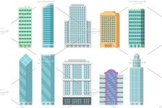 the different types of skyscrapers in flat style on a white background with text space