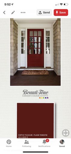 a red front door with the words beautiful home on it