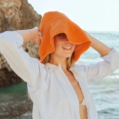 BLOOM Crochet Sun Hat, in Tangerine Orange – BrunnaCo Orange Crochet Beach Hat One Size, Casual Beach Bonnet One Size, Casual One-size Beach Bonnet, Bohemian Beach Bonnet, Bohemian Bonnet For Beach, One Size Beach Bonnet With Curved Brim, One-size Bonnet With Curved Brim For The Beach, One Size Bucket Bonnet For Beach, Beach Bucket Hat Bonnet