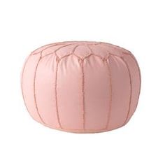 a pink leather poufle on a white background