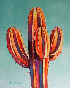 a painting of a cactus on a blue background