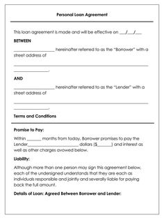 a personal loan agreement is shown in this image, it shows the amount of an individual loan