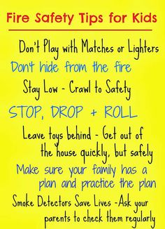 fire safety tips for kids written on yellow paper