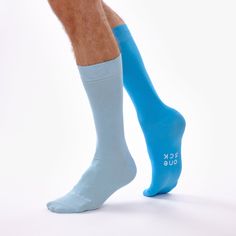 Ready to wear baby blue and sky blue plain tonally matched odd socks pair. Water Footprint, Charity Water, Heels Patterns, University Blue, Crazy Socks, Mid Calf, Combed Cotton, Blue Fashion, Baby Blue