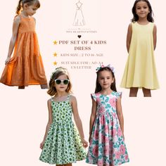 PDF Set Of 4 Kids Dress,Kids Summer Patterns Bundle,Kids Dress Sewing Pattern,Girls Dress Sewing Pattern A0 A4 US Letter-Girl Size 2-16 Age. When you purchase this product, you will have purchased 4 patterns. After the purchase, you can access the contents of all products by clicking the link in the PDF file. If you have any problems, you can contact us privately. PDF Set Of 4 Kids Sewing Pattern, available as an instant download (pdf) sewing pattern bundle with a range of size options, includin Cotton Dress Pattern, Girls Dress Sewing Patterns, Sewing Patterns Girls, Sewing Patterns For Kids, Dress Sewing, Dress Sewing Pattern, Summer Patterns, 4 Kids, Sewing For Kids