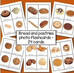 bread and pastries photo flashcards - 24 cards with instructions to make them look like they are baked