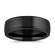 This bold and refined comfort fit 7mm ring is crafted from quality black cobalt and features a rich satin finish. Classic Rings With Brushed Finish For Formal Occasions, Elegant Titanium Rings For Formal Occasions, Classic Titanium Ring With Polished Finish, Elegant Formal Rings With Brushed Finish, Classic Titanium Jewelry For Formal Occasions, Classic Formal Titanium Jewelry, Modern Matte Black Jewelry For Formal Occasions, Matte Black Modern Jewelry For Formal Occasions, Minimalist Titanium Rings For Formal Occasions