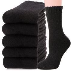 PRICES MAY VARY. Cotton,Wool HIGH QUALITY MATERIALS : 55% wool, 25% cotton, 15% polyester, 5% spandex. Do Not Iron,Hand Wash HIGH QUALITY : The womens wool socks for hiking are blend of premium natural wool and cotton. These winter hiking socks for women are heavy, soft, comfortable, breathable, warm, cozy and durable. WARM & COZY : The materials of this stylish womens winter wool socks is very soft and comfortable, fuzzy inner design will keep your feet warm, the breathable and soft fabric will also keep your feet comfortable all the day. SIZE & CARE : These ladies wool socks fit US womens shoe sizes from US 6 - 10, everyone can enjoy these boot socks for women. (Friendly tips: Please do not iron them and hand wash is recommended. Great quality socks require the proper care!) FIT MANY OCC Thick Warm Solid Color Socks, Comfortable Thick Winter Socks, Black Warm Socks, Thick Black Winter Socks, Warm Solid Socks For Winter, Solid Warm Winter Socks, Warm Solid Winter Socks, Black Outdoor Socks For Fall, Thick Solid Winter Socks