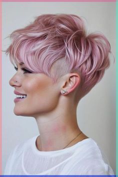 Pixie Hair Wedding, Short Pink Hair Pixie, Rose Gold Pixie Hair, Pixie Color Ideas, Colorful Pixie Cut, Womens Pixie Cut, Pink Pixie Hair, Bleached Pixie, Pastel Pixie Hair