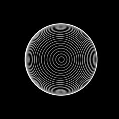 a white circle on a black background with lines in the center and an oval at the bottom