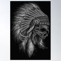 High-quality posters to hang in dorms, bedrooms or offices. Multiple sizes are available. Printed on 185gsm semi gloss poster paper. Additional sizes are available. Indian Warrior Chief Skull in Greyscale Skull Poster, Indian Warrior, Dark Fantasy Artwork, Fantasy Artwork, Wild Animals, Pyrography, Dark Fantasy, Quality Posters, Sale Poster