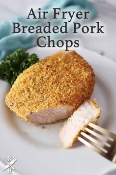 air fryer breaded pork chops on a white plate