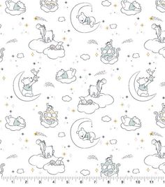 a white background with winnie the pooh and her friends on clouds, stars and crescents