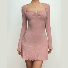 Please refer to our sizing chart for a guideline when choosing a size. 5 business days order processing time. 70% viscose fiber 30% spandex. Trendy Long Sleeve Dresses With Ruffles, Summer Long Sleeve Ribbed Mini Dress, Solid Long Sleeve Ruched Bodycon Dress, Spring Ribbed Mini Dress With Square Neck, Fall Mini Dress With Square Neck, Spring Ribbed Long Sleeve Bodycon Dress, Ribbed Long Sleeve Dress For Date Night, Fitted Long Sleeve Casual Dress With Ruffles, Long Sleeve Ribbed Dress For Date Night