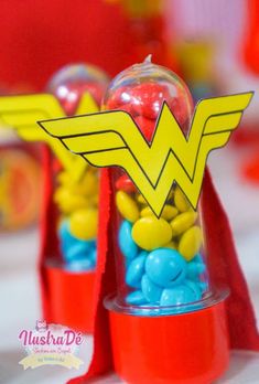 wonder woman candy cups with candies in them