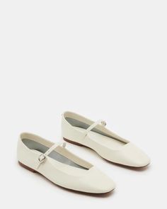 MAPLE Ivory Leather Mary Jane Ballet Flat | Women's Flats – Steve Madden Spring Mary Janes With Flat Heel, Medium Width, Spring Mary Jane Ballet Flats With Almond Toe, White Ballet Flats For Everyday Wear, Flat Mary Janes For Spring, Spring Everyday Mary Janes, White Round Toe Flats For Everyday, White Mary Jane Ballet Flats With Round Toe, Spring Flat Heel Mary Janes With Removable Insole, Mary Jane Flats With Medium Width