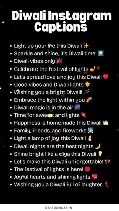 a poster with the words diwal instagramn captions in white and black