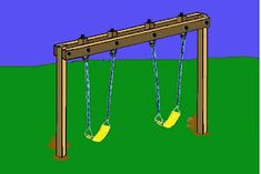 two swings are attached to the same wooden frame