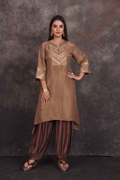 Shop stunning brown emrboidered salwar suit online in USA. Be the star of the occasion in this stylish designer lehengas, designer gowns, Indowestern dresses, Anarkali suits, sharara suits from Pure Elegance Indian fashion store in USA.-full view Suits Sharara, Indowestern Dresses, Embroidered Salwar, Sharara Suits, Designer Lehengas, Salwar Suits Online, Fashion Journals, Pure Elegance, Traditional Fabric