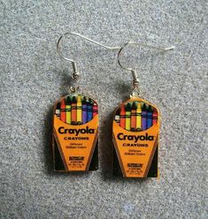 Crazy Earrings, Weird Jewelry, Funny Earrings, Quirky Jewelry, Quirky Earrings, Crayola Crayons, Food Earrings, Funky Earrings, Funky Jewelry