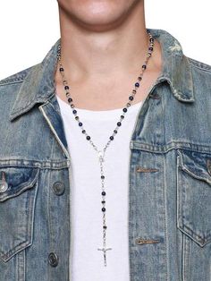 Men's Blue Lapis Rosary Necklace - Nialaya Jewelry - 5 Mens Rosary Necklace, Mens Rosary, Elegant Rings, Melrose Avenue, Men Stuff, Bead Necklaces, Rosary Necklace, Bracelets And Necklaces, Braided Leather Bracelet