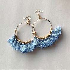 Tassel Earrings Summer Essentials New Blue Bohemian Earrings For Spring, Blue Hoop Earrings For Spring Gift, Denim Earrings, Gold Tassel Earrings, Earrings Summer, Earrings Color, Wedding Attire, Tassel Earrings, Summer Essentials