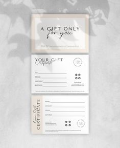 two gift cards with the words, a gift only for you and a flower on them