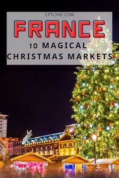 a christmas tree with the words france on it in front of an image of buildings