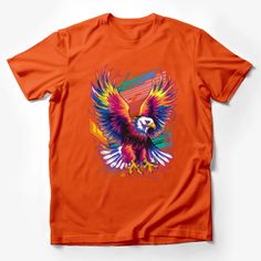 Colorful Eagle Graphic Tee, Unisex T-Shirt, Vibrant Animal Design, Casual Wear, Artistic Bird Illustration, Festival Fashion Top Male T-Shirt Custom graphic T-Shirt.Customize your color Multicolor Band Merch T-shirt With Graphic Print, Multicolor Graphic Band Merch T-shirt, Artistic Sublimation Print T-shirt For Summer, Multicolor Band Merch T-shirt With Graphic Design, Orange Graphic T-shirt For Streetwear, Orange Graphic Design T-shirt For Streetwear, Artistic Multicolor Crew Neck Shirt, Artistic Multicolor Cotton T-shirt, Multicolor Graphic T-shirt With Short Sleeves