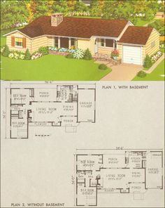 two story house plans with garage and living room in the front, one bedroom on the second floor