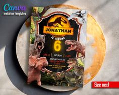 an image of a dinosaur birthday party with dinosaurs on the front and back of it