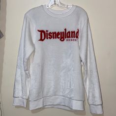 New With Tag Has A Stain Line In Front See Pictures Pictures Super Soft! I Believe Stain Comes Off/ No Warranty For More Product Details And Approximately Measurements Please See Pictures Offers Are Welcome Minnie Mouse Sweatshirt, Embroidered Denim Shirt, Acid Wash Shirt, Disney Tanks, Mickey Mouse Sweatshirt, Crewneck Sweatshirt Women, Red Crewneck, Red Embroidery, Purple T Shirts