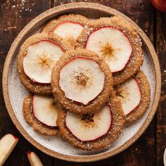 apple slices and cinnamon sugar cookies on a plate