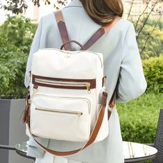 Nwt White Vegan Leather Backpack Handbag. Extremely Roomy And Versatile. Easily Fits Large Laptops And Has Easy Access Opening. See Photos For Measurements. Easily Converts From Backpack Style To Shoulder Bag To Tote. Comes With Dust Jacket. New In Packaging. Leather Backpack Handbag, Trending Handbags, Vegan Leather Backpack, Backpack Style, Convertible Backpack, Classic Backpack, Vintage Casual, Sports Accessories, Womens Clothing Stores