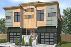 this is an artist's rendering of a two - story house with garages