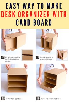 how to make an easy desk organizer with card board for the office or home use