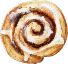 the top view of a cinnamon roll with icing on it's edges and some powdered sugar in the middle