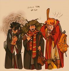 three harry potters standing next to each other