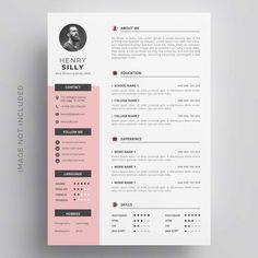 a pink and black resume template on a gray background with the words henry billy above it