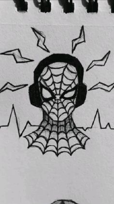 a drawing of a spider - man with headphones in front of it's face