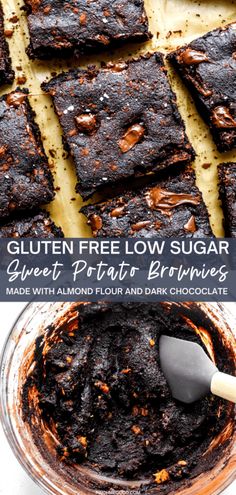 gluten free low sugar sweet potato brownies with almond flour and dark chocolate