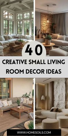 four different rooms with couches, chairs and tables in them are featured for the article 40 creative small living room decor ideas